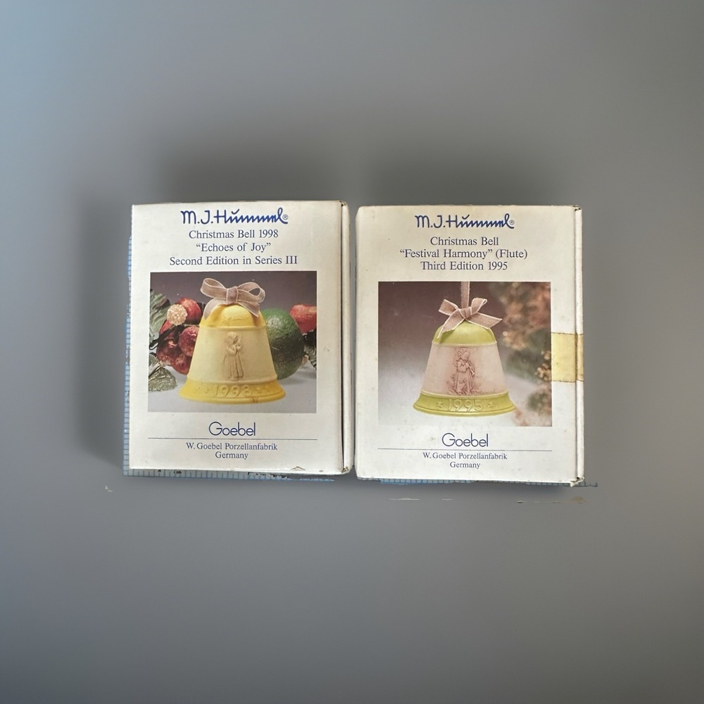 2 Hummel Christmas Vintage Bell Series Goebel Ornaments 1995, 1998 Germany NIB